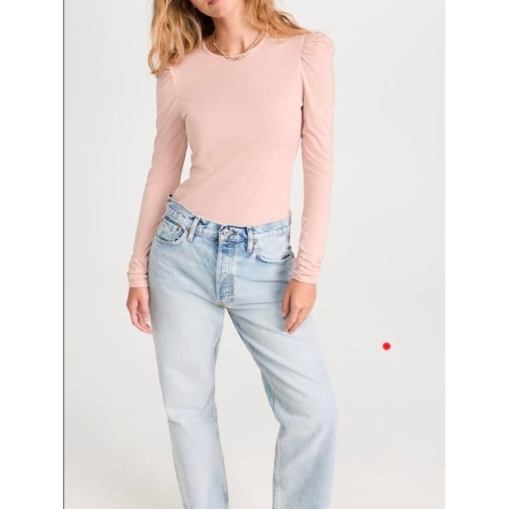 Rebecca Taylor Puff-Sleeve Long Sleeve Top in Blush Size Large